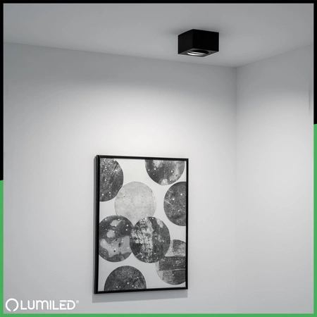 Povrchové Halogenové svítidlo, TUBA 50mm Nastavitelná Čtvercová Černá AMAT-S + LED 5W 3000K LUMILED