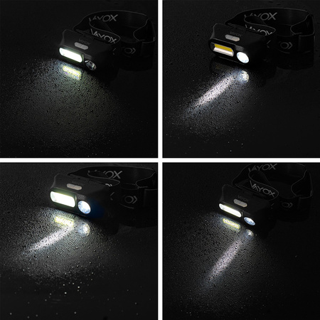 Dobíjecí čelová svítilna 250lm XPE + COB LED 7 režimů VAYOX
