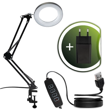 Stolní lampa LED 8W CCT Kreslící stolní lampa 3x zvětšovací sklo LUCA 2 Black LUMILED