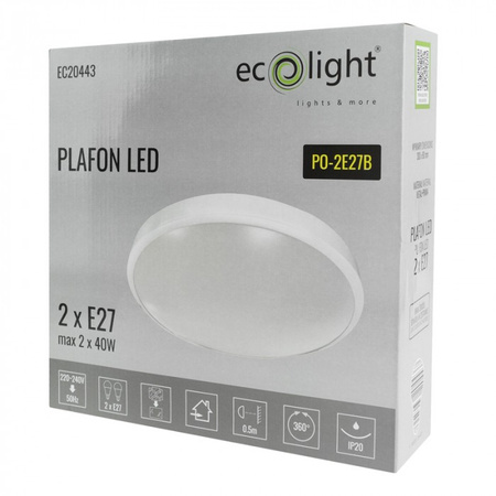 Plafond LED svítidlo pro povrchovou montáž 2x E27 White Round Ecolight