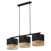 PAGLIA BLACK Závěsné stropní svítidlo Ratanový lustr černý Boho styl 3xE27 6456 TK Lighting