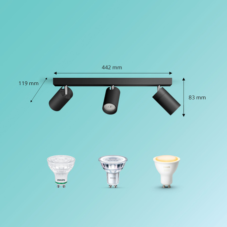 Reflektorové stropní svítidlo 3x GU10 IP44 černé Kosipo Philips
