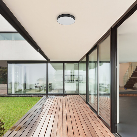 LED zahradní venkovní stropní svítidlo TARTU IP44 24W kruhové stropní svítidlo černobílé RABALUX