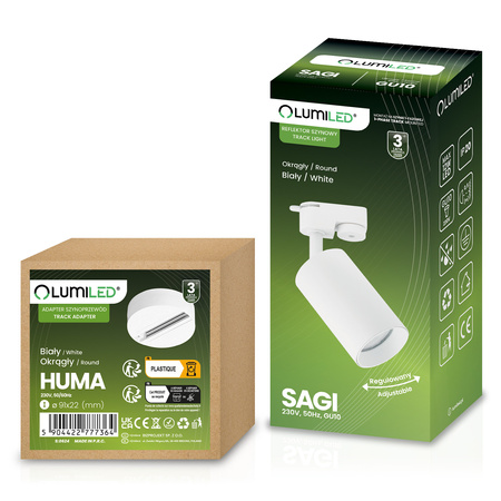 LUMILED HUMA RAIL KIT WHITE + SAGI RAIL SPOTLIGHT WHITE
