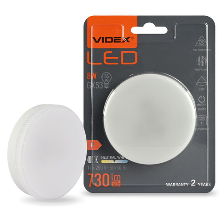 LED žárovka GX53 Reflektor 8W = 55W 730lm 4000K Neutrální 140° Videx