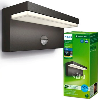 Zahradní LED nástěnné svítidlo BUSTAN 3,8W Pohybové čidlo 4000K Neutrální IP44 Antracit PHILIPS