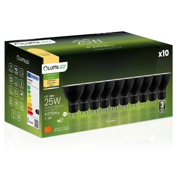 10x Žárovka LED GU10, 3W = 25W 270lm 3000K Teplá bílá 120° Černá LUMILED