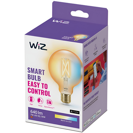 LED žárovka E27 Sphere G95 7W = 50W 640lm 2000-5000K TW FILAMENT Amber Smart SMART WiFi Bluetooth App WiZ