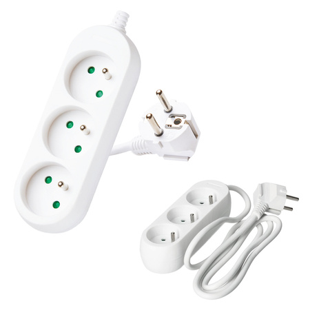 Prodlužovací kabel Zástrčka 3 x uzemněná zásuvka Napájecí pásek 1,5 m bílý Linea Kobi