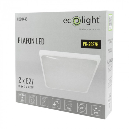 Plafond LED světlo pro povrchovou montáž 2x E27 White Square Ecolight