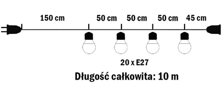 Venkovní zahradní girlanda světelný řetěz 10m 10xE27 LED 1.3W Kobi