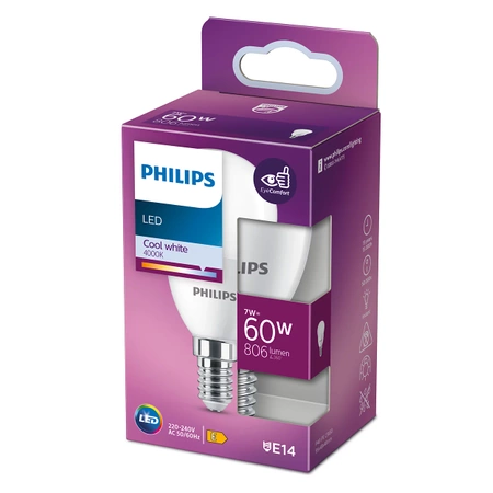 LED kulová žárovka E14 P48 7W = 60W 806lm 4000K neutrální bílá PHILIPS