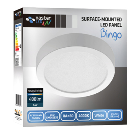 LED panel Stropní svítidlo 6W 480lm 4000K Neutrální povrchová montáž Kulatá bílá Proma Masterled