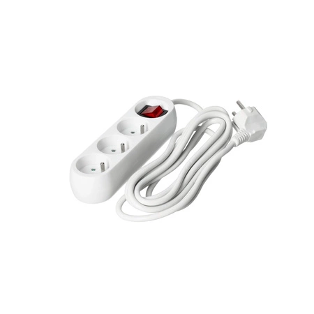 Prodlužovací kabel Zástrčka 3 x uzemněná zásuvka Power Strip On/Off Switch 3m White Linea Kobi