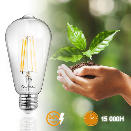 6x Žárovka LED Edison ST64, E27 8W = 60W 880lm 4000K Neutralní bílá 360° Filament LUMILED