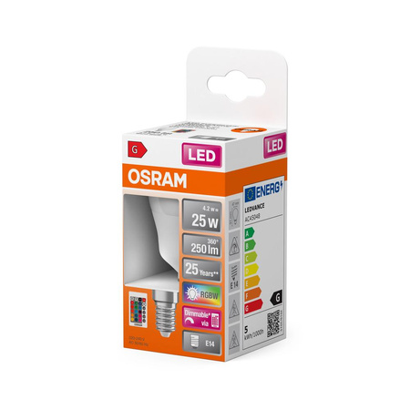 LED žárovka P47 Ball E14 4,2W = 25W 250lm 2700K RGBW 200° stmívatelná Pilot Retrofit Filament Osram