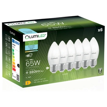 6x LED E14 CANDLE 8W = 60W 6500K studená bílá CCD LUMILED žárovka