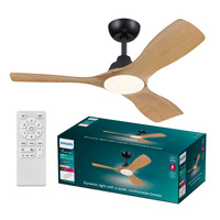 Stropní ventilátor 28W LED stropní svítidlo 24W 2650lm 3000/4300/6500K CCT Black Brown + Pilot Olas Philips