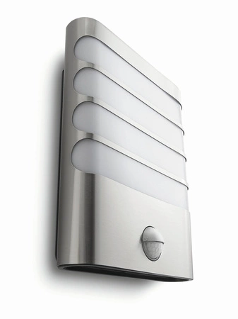 LED zahradní nástěnná lampa RACCOON IR myGarden 3W 2700K IP44 s pohybovým a soumrakovým senzorem stříbrná PHILIPS