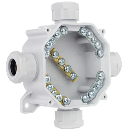 Hermetická instalační krabice pro povrchovou montáž PG16 75x75x33mm Splitter s tlumivkami Šedá PAWBOL