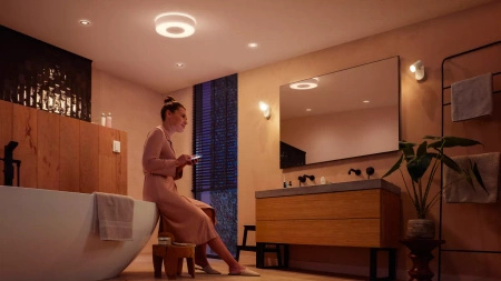 Plafond LED Xamento Povrchové stropní svítidlo do koupelny bílé 33,5W 38cm IP44 CCT RGB PHILIPS HUE Bluetooth