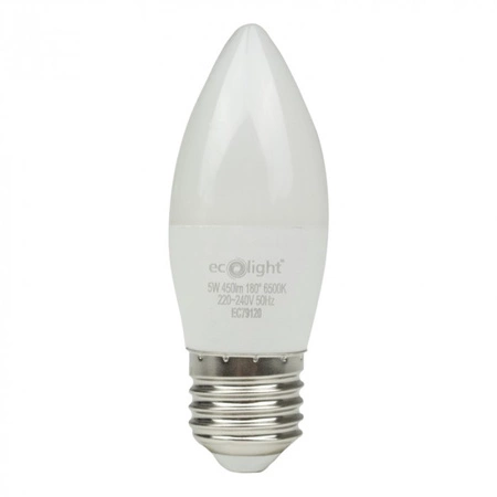 LED žárovka svíčka B37 E27 5W 450lm 6500K studená bílá Ecolight