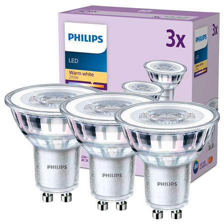 Sada 3x LED halogenová žárovka GU10 PAR16 4,6W = 50W 355lm 2700K Teplá 36° PHILIPS