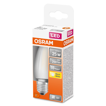 LED žárovka B35 Candle E27 2,5W = 25W 250lm 2700K Warm 300° Retrofit Filament CLASSIC Osram