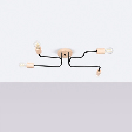 Lustr Stropní svítidlo 4x E27 Přírodní dřevo Černá Timbo Peach Puff SL.1669 Sollux