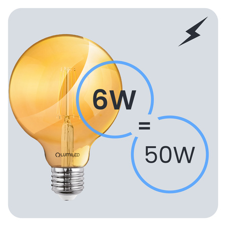 3x LED žárovka E27 Sphere G95 6W = 50W 660lm 2000K Warm 360° BURSHINE FILAMENT LUMILED