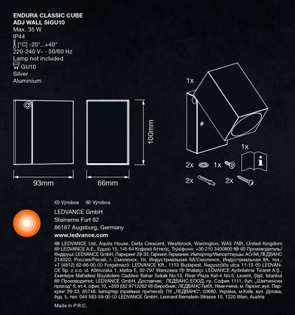 Nástěnné svítidlo fasádní ENDURA Classic Cube Adjustable Wall Silver LEDVANCE