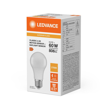 LED žárovka E27 A60 8,8W = 60W 806lm 2700K teplá bílá 200° Ledvance