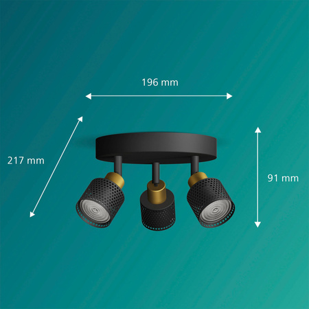Reflektorové stropní svítidlo 3x GU10 černá-měděná Niall Philips