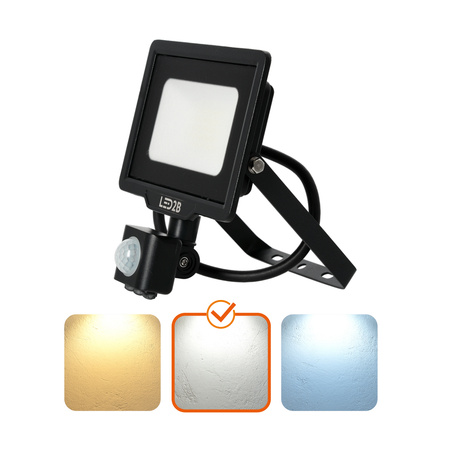 Venkovní LED reflektor Zahrada 20W 1600lm 4000K Neutrální 120° se senzorem pohybu a soumraku IP65 Černá MHC Kobi