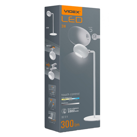 Stolní lampa LED 3W 300lm 5500K studená bílá Stmívatelná Videx