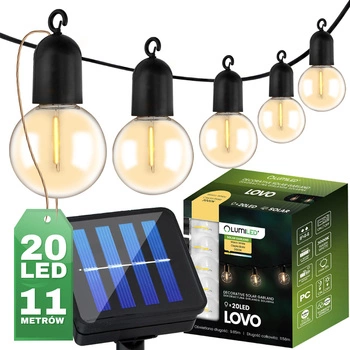 LED Solární řetěz, 20x LED Ozdobné Kuličky 11.58m 3000K Teplá bílá LOVO LUMILED