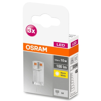 3x LED G4 KAPSULE 0.9W = 10W 100lm Teplá bílá 300° 12V OSRAM