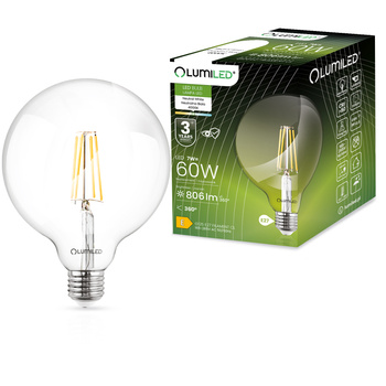 Dekorativní LED žárovka E27 G125 7W = 60W 806lm 4000K Neutrální 360° vlákno LUMILED globe