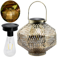LED solární lampa Lucerna zahradní vlákno LANTERN závěsná kovová měď