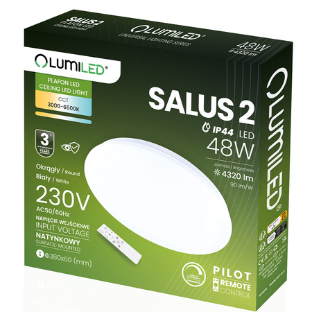 Plafond LED světlo pro povrchovou montáž SALUS2 48W IP44 CCT White Round 40cm + LUMILED PILOT