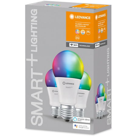 3x LED žárovka E27 A60 9W 806lm CCT RGB LEDVANCE SMART+ WiFi Stmívatelné