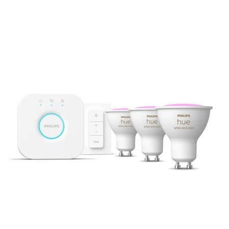 3x LED GU10 4,2W CCT RGB PHILIPS HUE White & COLOR Ambiance Bluetooth Zigbee žárovka + Hue Bridge + stmívač
