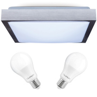 Plafond LED stropní svítidlo 41cm 2x E27 Chrome Square + 2x LED žárovka 10W 3000K Lumiled