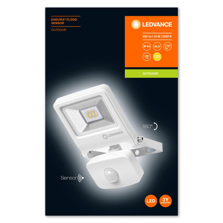 Reflektor LED 10W 800lm 3000K IP44 Bílý s pohybovým senzorem LEDVANCE Floodlight Endura
