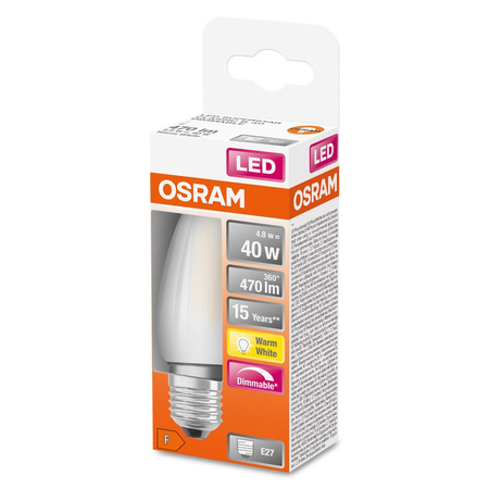 LED žárovka E27 B35 4.8W = 40W 470lm 2700K Teplá bílá 300° vlákno OSRAM SUPERSTAR Stmívatelné