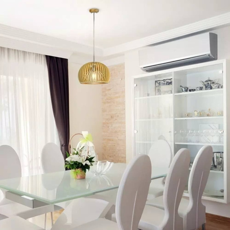 Závěsné svítidlo E27 Dřevěné stínidlo s chromovanou povrchovou úpravou kulaté 33x22cm VT-3200 V-TAC