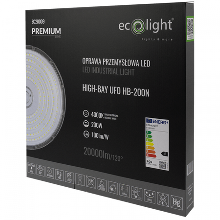 Závěsná LED lampa UFO HIGHBAY 200W 20000lm 4000K Neutral IP65 PREMIUM Ecolight