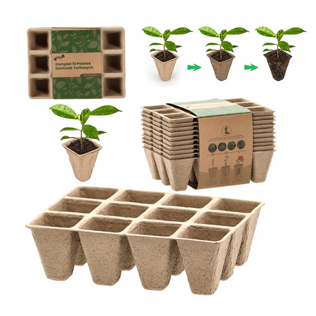 10x rašelinová paleta 3x4 15.5 x 11.5 cm pro výsev sazenic Prošívání Biologicky rozložitelný čtverec