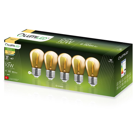 5x Žárovka LED E27, vlákna pro garland ST14 1.3W = 10W 2200K 110lm Teplá bílá LUMILED