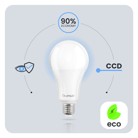 6x LED žárovka E27 A70 18W = 150W 2421lm 3000K Warm 260° LUMILED